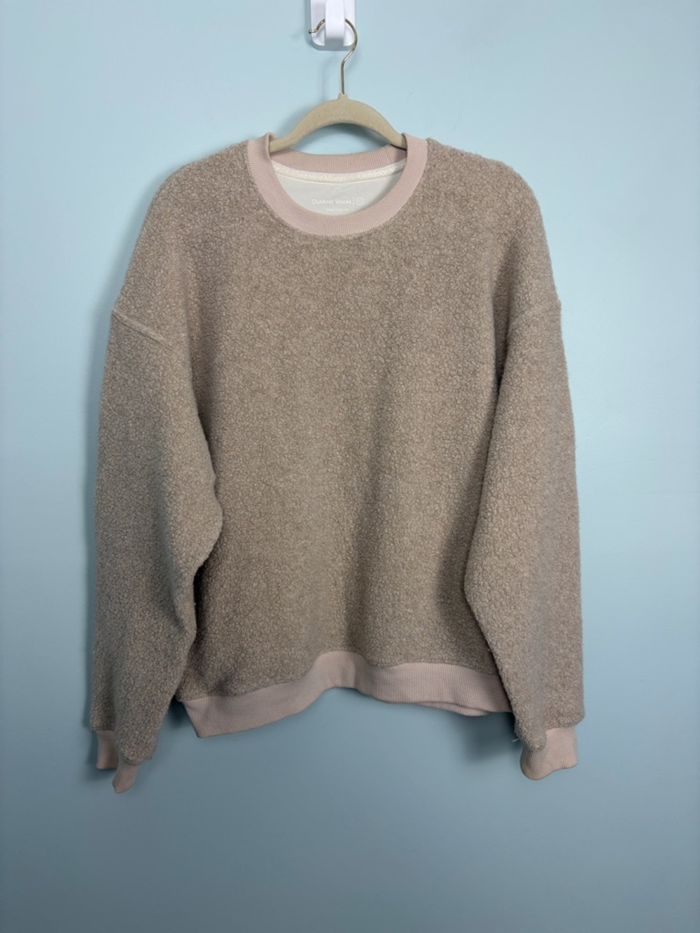 Outdoor Voices Mega Fleece Wool Blend Beige Crewneck Sweatshirt Women’s XL - Picture 2 of 9